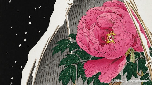 Siberian bluechat next to a peony (1925 - 1936)