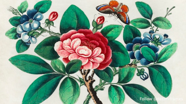 Pintura china con flores y mariposas (ca.1800-1899) 